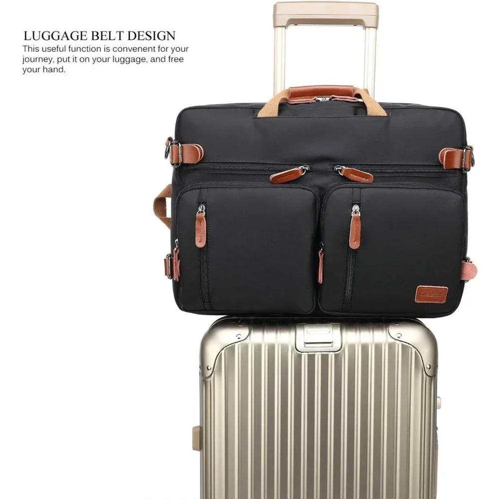 Men's Black Convertible Backpack fits 17.3 Inch Laptop